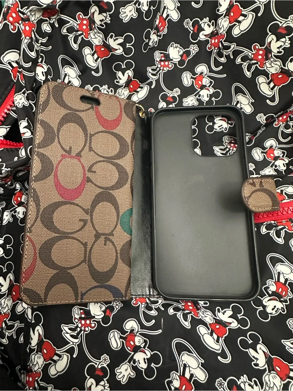 Coach Brown Signature Wristlet Wallet with Red and Green Accents - Picture 3 of 4
